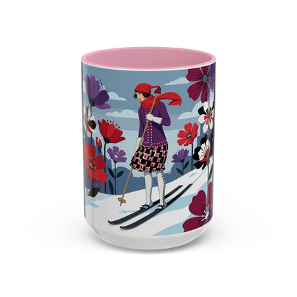 🎿❄️ The Winter Flower Skier Colorful Mug – Art Deco Alpine Fantasy
