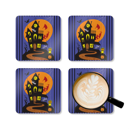 Halloween Night at the Haunted House Corkwood Coaster Set