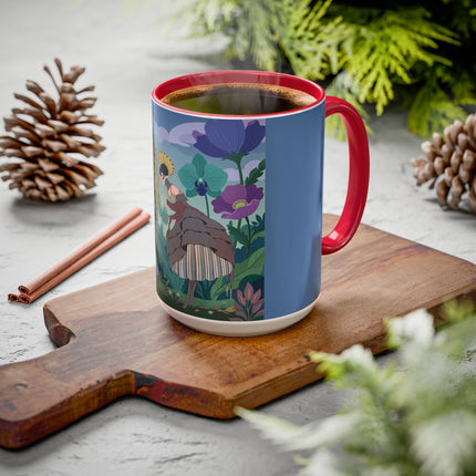 The Lady And The Enchanted Heron Colorful Mugs – Art Deco Botanical Elegance