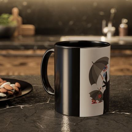 The Lady of Silver Umbrellas Colorful Mug (11oz, 15oz) – Art Deco Mystery, Elegant Fashion & Silver Dreamscape
