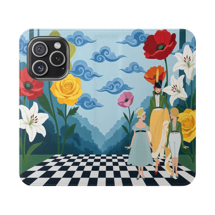 🌺♟️ The Ladies Of The Checkerboard Garden Flip Case – Art Deco Floral Fantasy