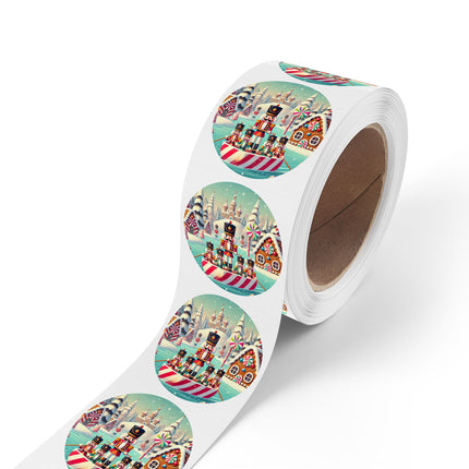 Nutcracker Candy-Striped Adventure Round Sticker Label Rolls