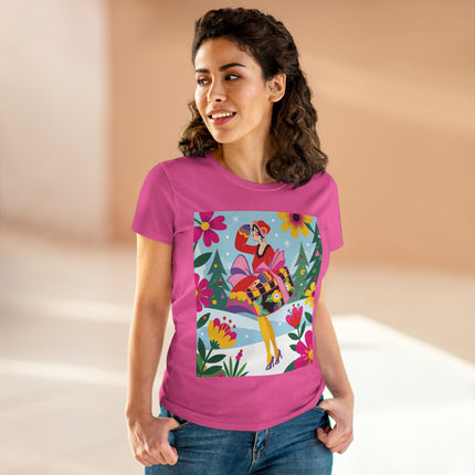 🎄🌺 Christmas In The Winter Garden Cotton Tee – Art Deco Holiday Whimsy