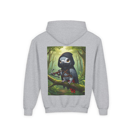 The African Grey Sentinel Youth Hooded Sweatshirt – Quiet Strength & Woodland Adventure