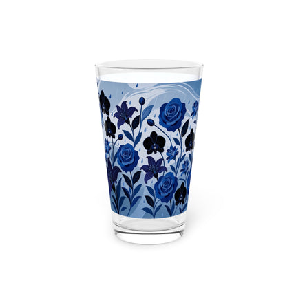 ☔💙 The Blue Rain Promenade Pint Glass – Art Deco Floral Fashion