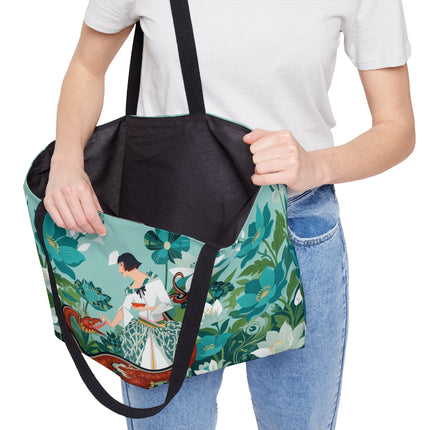 🐉🌿 The Dragon Keeper Weekender Tote Bag – Art Deco Floral Fantasy