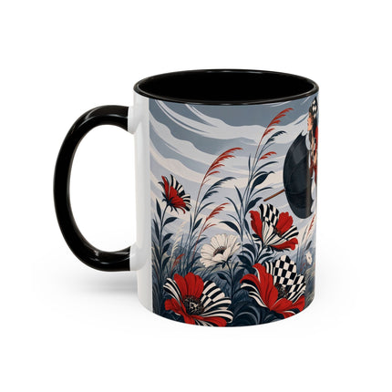 ☔🌹 The Scarlet Checkerboard Rainstorm Colorful Mug – Art Deco Floral Elegance