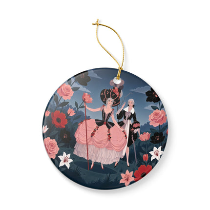 🌹🎭 The Rose Masquerade Promenade Ceramic Ornament – Art Deco Floral Elegance
