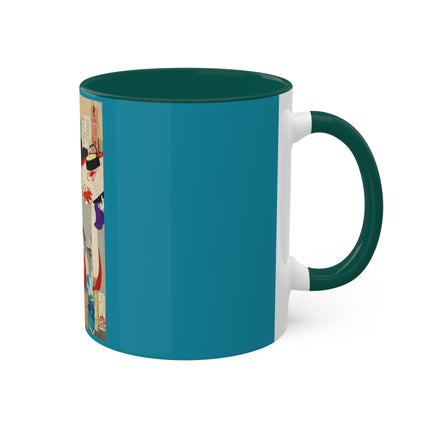 Looking Observant; The Appearance of a Kyoto Waitress of the Meiji Era by Tsukioka Yoshitoshi Colorful Mugs, 11oz