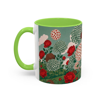 🌹💚 The Scarlet Rose Checkerboard Garden Colorful Mug – Art Deco Floral Whimsy
