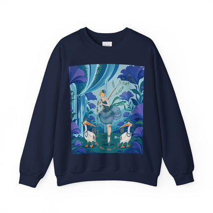 🪶🌺 The Pelican Garden Dance Crewneck Sweatshirt – Art Deco Botanical Whimsy