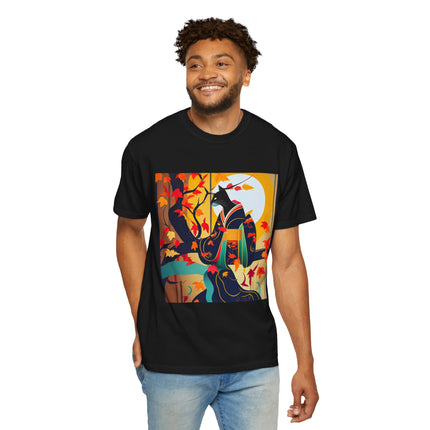Black Cat in Kimono Unisex Garment-Dyed T-shirt