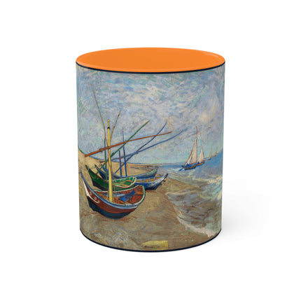 Fishing Boats on the Beach at Saintes-Maries by Vincent Van Gogh Colorful Mugs, 11oz