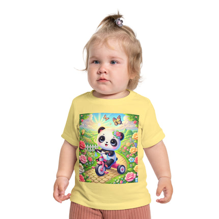 Panda’s Garden Ride Baby T-Shirt – Playful Adventure in Bloom