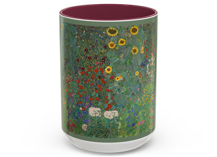 Farm Garden with Sunflowers by Gustav Klimt Colorful Mugs (11oz, 15oz)