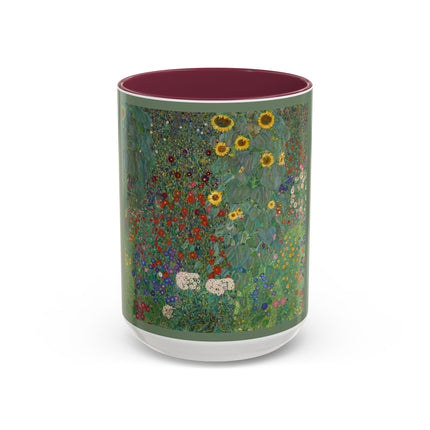 Farm Garden with Sunflowers by Gustav Klimt Colorful Mugs (11oz, 15oz)