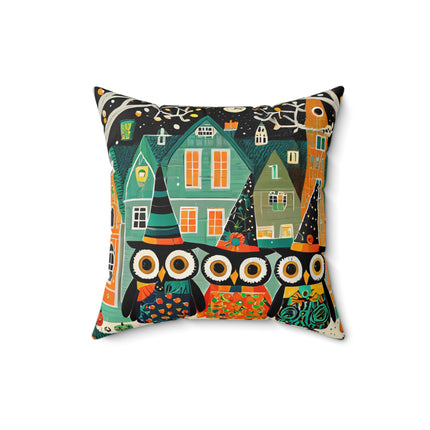 Night of the Trick-or-Treating Owlets Spun Polyester Square Pillow