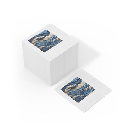 Dramatic Ocean with Crashing Waves White Coined Napkins