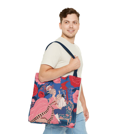 🌹🦜 The Lady Of The Scarlet Parrot Tote Bag – Art Deco Floral Elegance