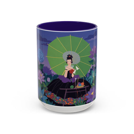 The Lady Of The Moonlit Needlework Colorful Mugs – Art Deco Crafting Elegance
