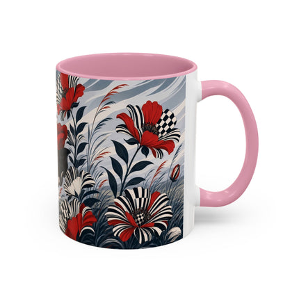 ☔🌹 The Scarlet Checkerboard Rainstorm Colorful Mug – Art Deco Floral Elegance