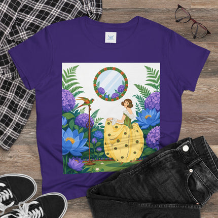 🦜🪷 The Parrot Garden Reflection Cotton Tee – Art Deco Fashion Whimsy