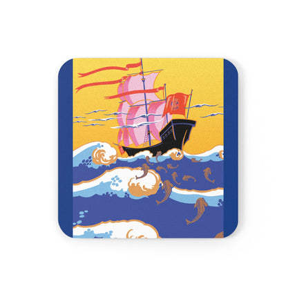 Golden Seas and Whimsical Dreams Cork Back Coaster