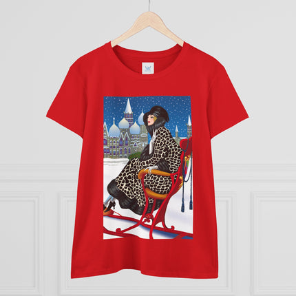 Elegant Winter Woman in Sleigh Women's Midweight Cotton Tee