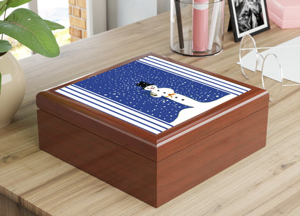 Snowman in Falling Snow Jewelry Box