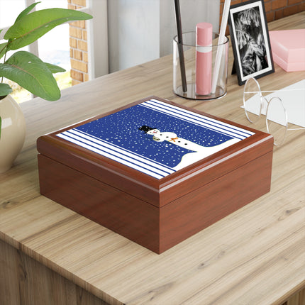 Snowman in Falling Snow Jewelry Box