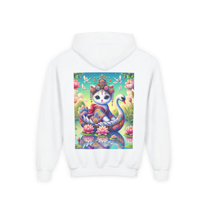 Geisha Kitten’s River Voyage Youth Hooded Sweatshirt – Adventure on a Whimsical River