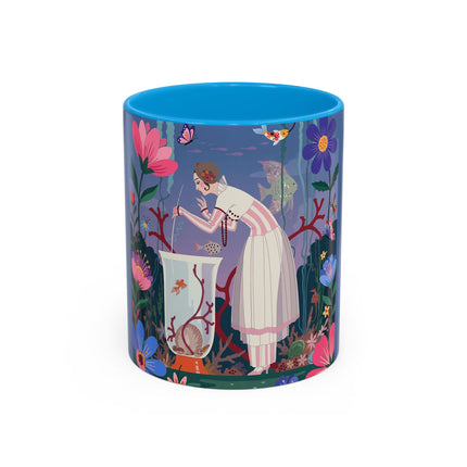 The Lady Of The Enchanted Aquarium Colorful Mugs – Art Deco Aquatic Elegance
