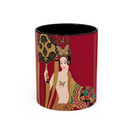 Butterfly Empress of the Crimson Pavilion Colorful Mug (11oz, 15oz) – Art Deco Beauty, Butterfly Elegance & Ornamental Style