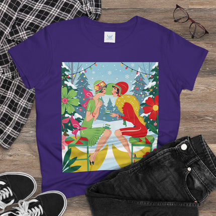 ☕❄️ Christmas Tea In The Snow Garden Cotton Tee – Art Deco Holiday Friendship
