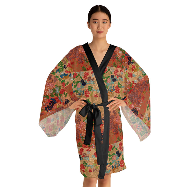 Japanese Fan Flower Pattern by G.A. Audsley Long Sleeve Kimono Robe (AOP)