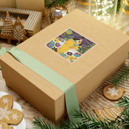 💛🎄 The Lady Of The Golden Christmas Cloak Kiss-Cut Sticker – Art Deco Holiday Fantasy