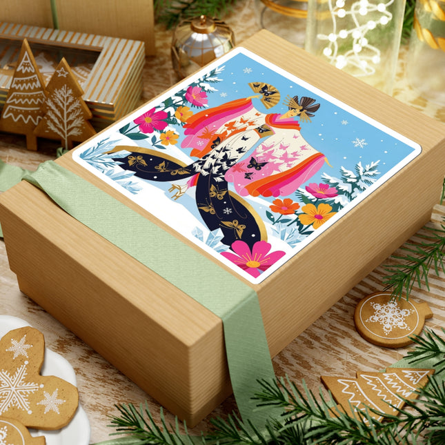 🦋❄️ The Butterfly Kimono In Winter Kiss-Cut Sticker – Art Deco Holiday Fantasy