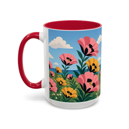 🌸⛵ The Seaside Blossom Promenade Colorful Mug – Art Deco Coastal Elegance
