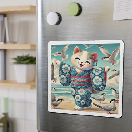 Geisha Kitten by the Seaside Die-Cut Magnets (5 Sizes)