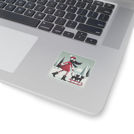Red Sled & Curious Cats Kiss-Cut Stickers (4 Sizes)