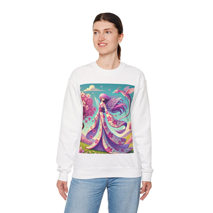 Petals in the Wind: The Kimono Fairy and the Sky Dragon Heavy Blend™ Crewneck Sweatshirt