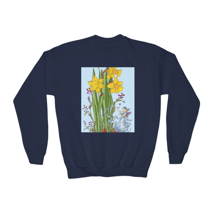 Daffodil Fairy Youth Crewneck Sweatshirt – Springtime Magic & Vintage Charm
