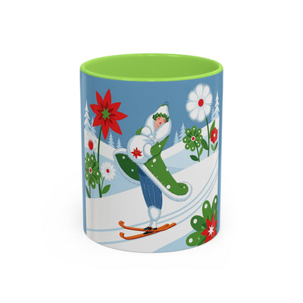 🎿❄️ The Winter Garden Skier Colorful Mug – Whimsical Holiday Fantasy