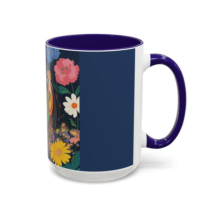 The Lady And The Crimson Moonbird Colorful Mugs – Art Deco Whimsical Garden Elegance