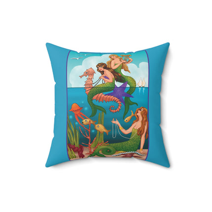Three Mermaids with Strings of Pearls by Carlo Chiostri Spun Polyester Square Pillow