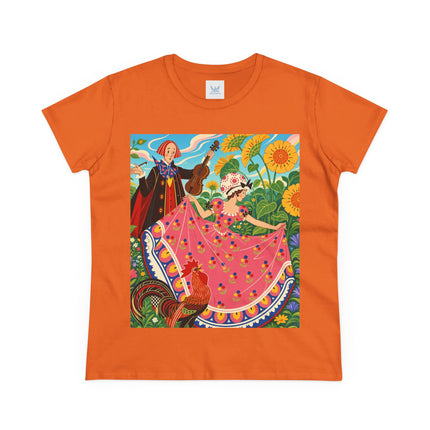 🎻🐓 The Garden Serenade Cotton Tee – Art Deco Folk Whimsy