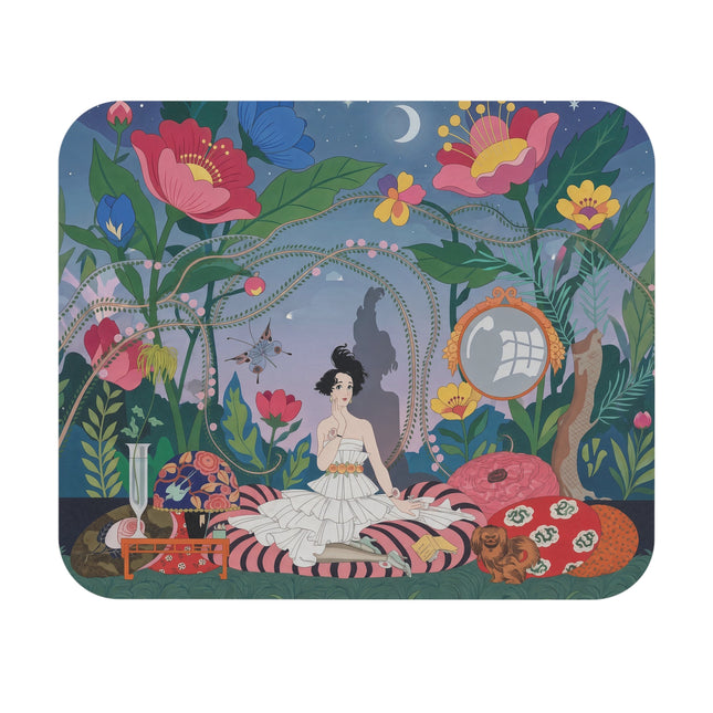 🌙🌺 The Lady In The Midnight Garden Mouse Pad – Art Deco Floral Reverie