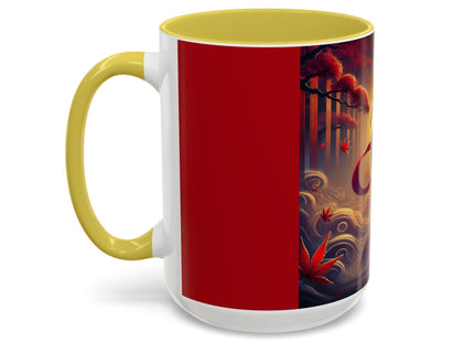 Regal Crimson Crane in the Autumn Mist Colorful Mugs (11oz, 15oz)