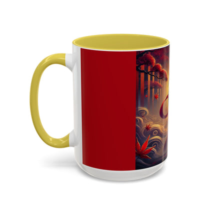Regal Crimson Crane in the Autumn Mist Colorful Mugs (11oz, 15oz)