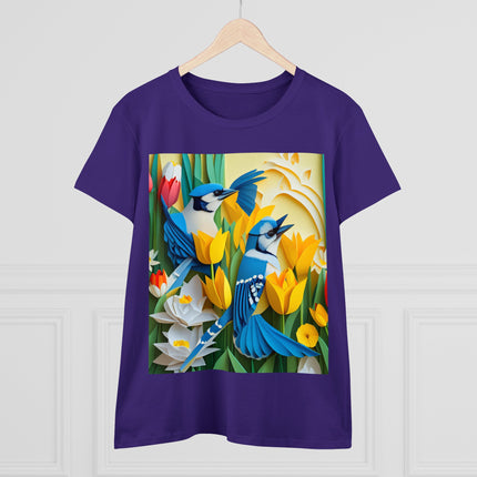 Blue Jays in a Spring Garden Women's Midweight Cotton Tee